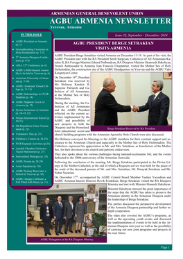Agbu Armenia Newsletter Issue 32, September - December, 2014