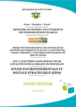 Projet D'electrification RURALE DE 1088 LOCALITES