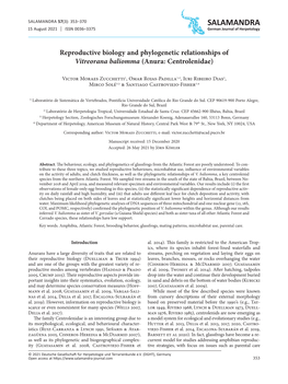 Reproductive Biology and Phylogenetic Relationships of Vitreorana Baliomma (Anura: Centrolenidae)