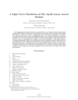 A Light Curve Simulation of the Apollo Lunar Ascent Module