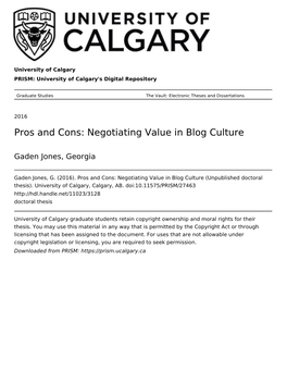 Pros and Cons: Negotiating Value in Blog Culture