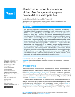 Copepoda, Calanoida) in a Eutrophic Bay