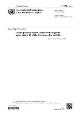 Second Periodic Report Submitted by Uganda Under Article 40 of the Covenant, Due in Year 2008