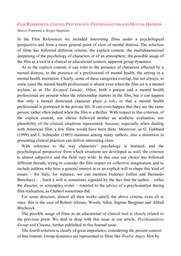In the Film References We Included Interesting Films Under a Psychological Perspective and from a More General Point of View of Mental Distress