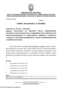 Provincia Pistoia Copia Analogica a Stampa