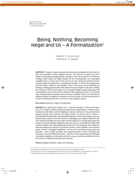 Being, Nothing, Becoming Hegel and Us – a Formalization1