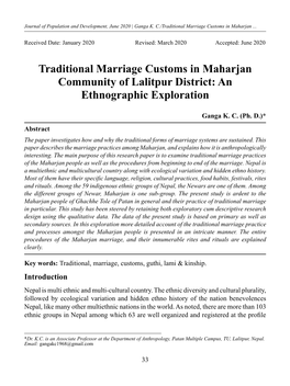 Traditional Marriage Customs in Maharjan Community of Lalitpur District: an Ethnographic Exploration