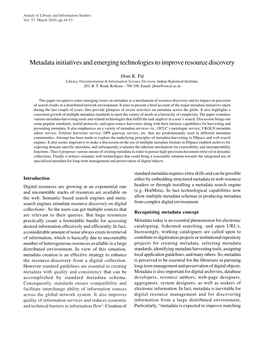 Metadata Initiatives and Emerging Technologies to Improve Resource Discovery