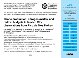 Ozone, Nox, and Radicals in Mexico City NO +OH+M −→ HNO +M (R6) 2 3 E