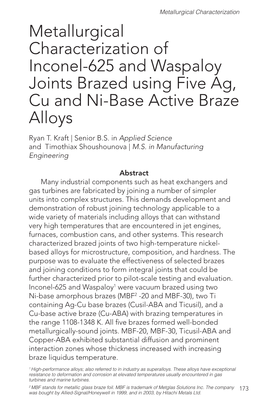 Metallurgical Characterization of Inconel-625 and Waspaloy Joints Brazed Using Five Ag, Cu and Ni-Base Active Braze Alloys