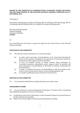 Report of the Committee on Communications, Transport, Works and Supply for the Third Session of the Eleventh National Assembly Appointed on 25Th September, 2013