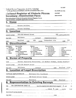 National Register of Historic Places Inventory—Nomination Form Date Entered 2. Location 4. Owner of Property 6. Representation