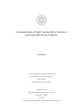 An Analytical Study of English Teaching Skills of Teachers in Government High Schools in Myanmar