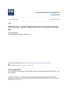 Front-Running' - Insider Trading Under the Commodity Exchange Act