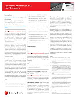 Lexisnexis® Reference Card: Legal Profession 1 Lexisnexis® Reference Card: Legal Profession