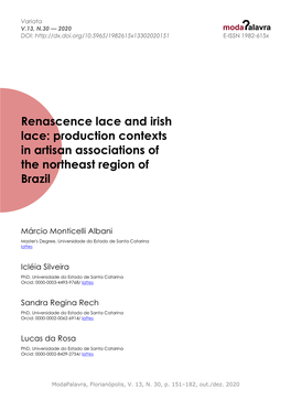 Renascence Lace and Irish Lace: Production Contexts in Artisan Associations of the Northeast Region of Brazil