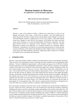 Mautam Famines in Mizoram: an Exploratory System Dynamics Approach