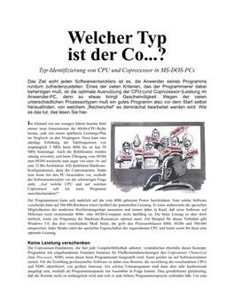 Welcher Typ Ist Der Co...? Typ-Identifizierung Von CPU Und Coprozessor in MS-DOS-Pcs