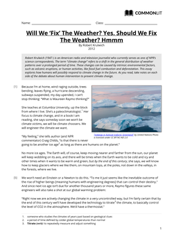 Yes. Should We Fix the Weather? Hmmm by Robert Krulwich 2012