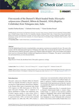 First Records of the Dumeril's Black-Headed Snake Sibynophis Subpunctatus