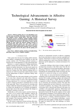 Technological Advancements in Affective Gaming: a Historical Survey Thomas Christy & Ludmila I