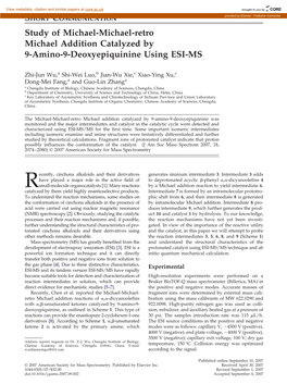 Study of Michael-Michael-Retro Michael Addition Catalyzed by 9-Amino-9-Deoxyepiquinine Using ESI-MS