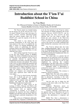 Introduction About the T'ien-T'ai Buddhist School in China