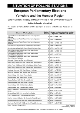 SITUATION of POLLING STATIONS European Parliamentary Elections