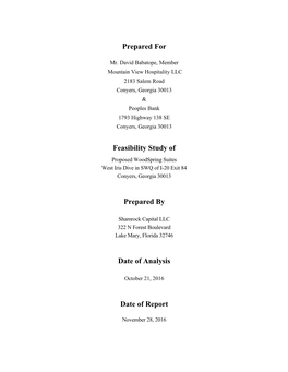 Feasibility Study of Proposed Woodspring Suites West Iris Dive in SWQ of I-20 Exit 84 Conyers, Georgia 30013