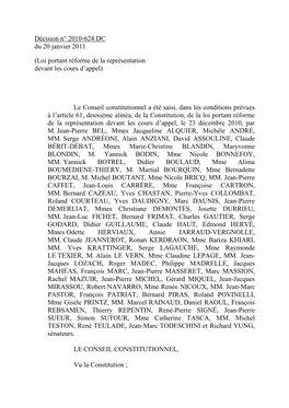 Décision N° 2010-624 DC Du 20 Janvier 2011