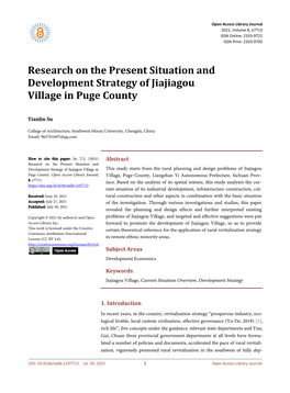 Research on the Present Situation and Development Strategy of Jiajiagou Village in Puge County
