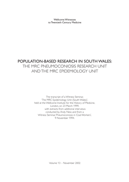 The Mrc Pneumoconiosis Research Unit and the Mrc Epidemiology Unit