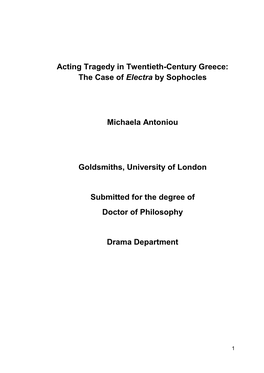 Acting Tragedy in Twentieth Century Greece: the Case of Electra by Sophocles