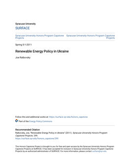 Renewable Energy Policy in Ukraine