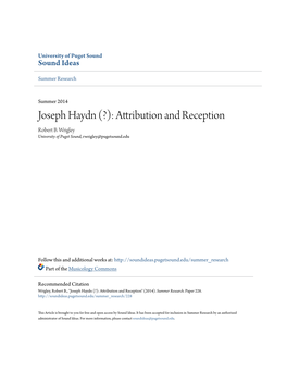 Joseph Haydn (?): Attribution and Reception Robert B