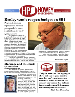 Kenley Won't Reopen Budget On