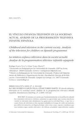 El Vínculo Infancia-Televisión En Las Sociedad Actual: Análisis De La