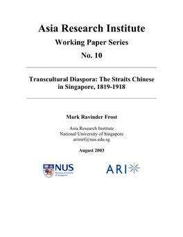 Transcultural Diaspora: the Straits Chinese in Singapore, 1819-1918