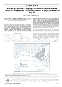 Biostratigraphy and Paleogeography of Late Campanian–Early Maastrichtian (Nkporo Formation) Sections in Awgu, Southeastern