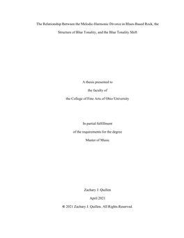 The Relationship Between the Melodic-Harmonic Divorce in Blues-Based Rock, The