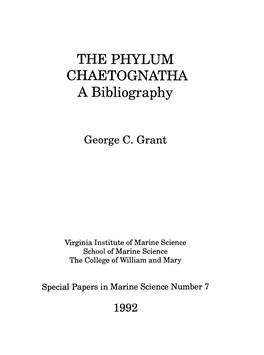 THE PHYLUM CHAETOGNATHA a Bibliography