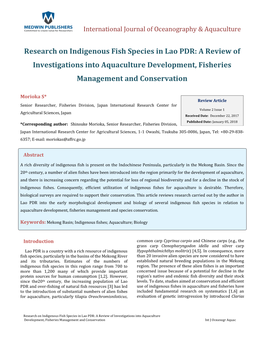 Research on Indigenous Fish Species in Lao PDR: a Review of Investigations Into Aquaculture Development, Fisheries Management and Conservation