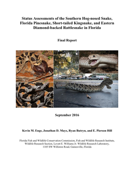 Status Assessments of the Southern Hog-Nosed Snake, Florida Pinesnake, Short-Tailed Kingsnake, and Eastern Diamond-Backed Rattlesnake in Florida