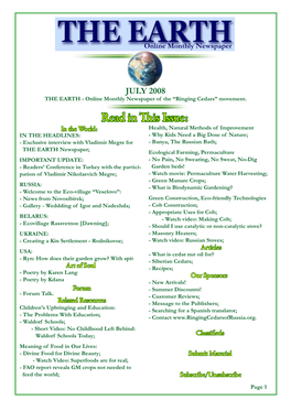 JULY 2008 the EARTH - Online Monthly Newspaper of the “Ringing Cedars” Movement