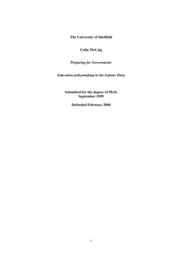 Education Policymaking in the Labour Party Submitted for Th