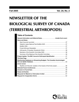 Newsletter of the Biological Survey of Canada (Terrestrial Arthropods)