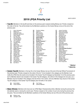 2019 LPGA Priority List AUG-13-2019