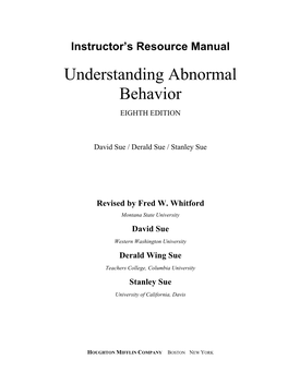 Understanding Abnormal Behavior EIGHTH EDITION