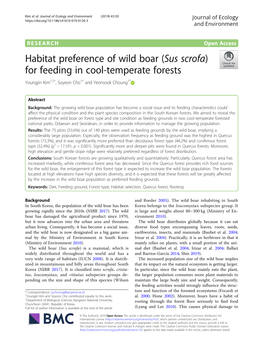 Habitat Preference of Wild Boar (Sus Scrofa) for Feeding in Cool-Temperate Forests Youngjin Kim1,2†, Soyeon Cho1† and Yeonsook Choung1*