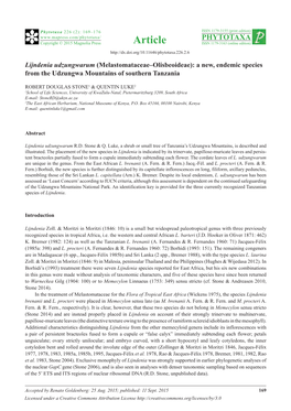 Lijndenia Udzungwarum (Melastomataceae–Olisbeoideae): a New, Endemic Species from the Udzungwa Mountains of Southern Tanzania